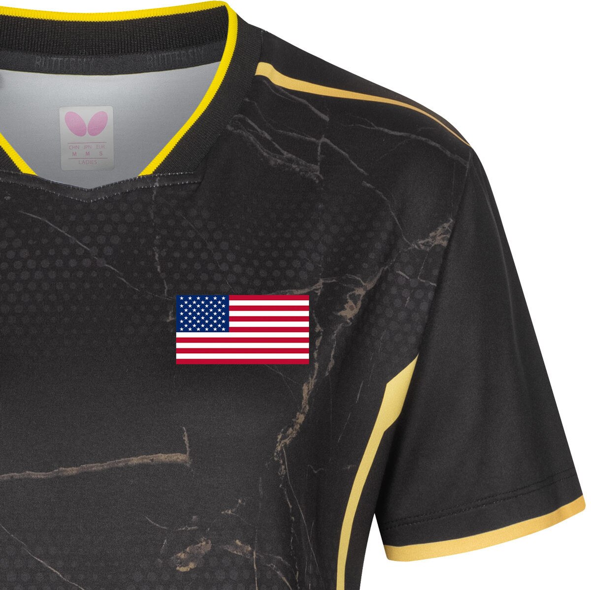 Butterfly Table Tennis 2024 Team USA Lady Shirt - Black - Front - Flag